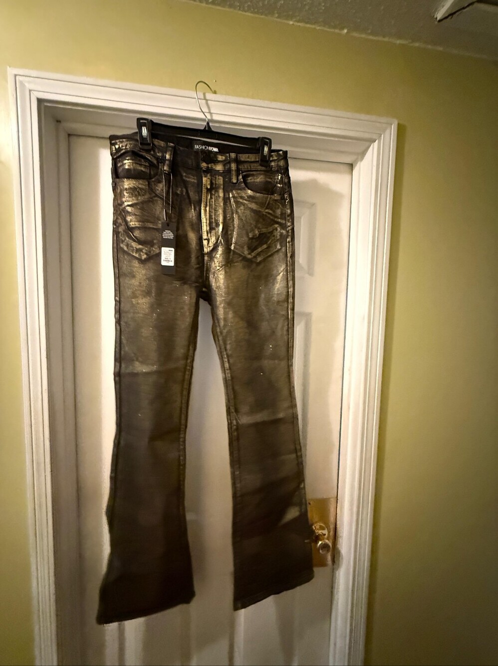 Fashion Nova Metallic Gold Flare Jeans